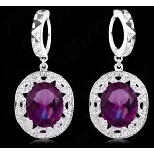 Purple oval earrings - silver - leverbacks